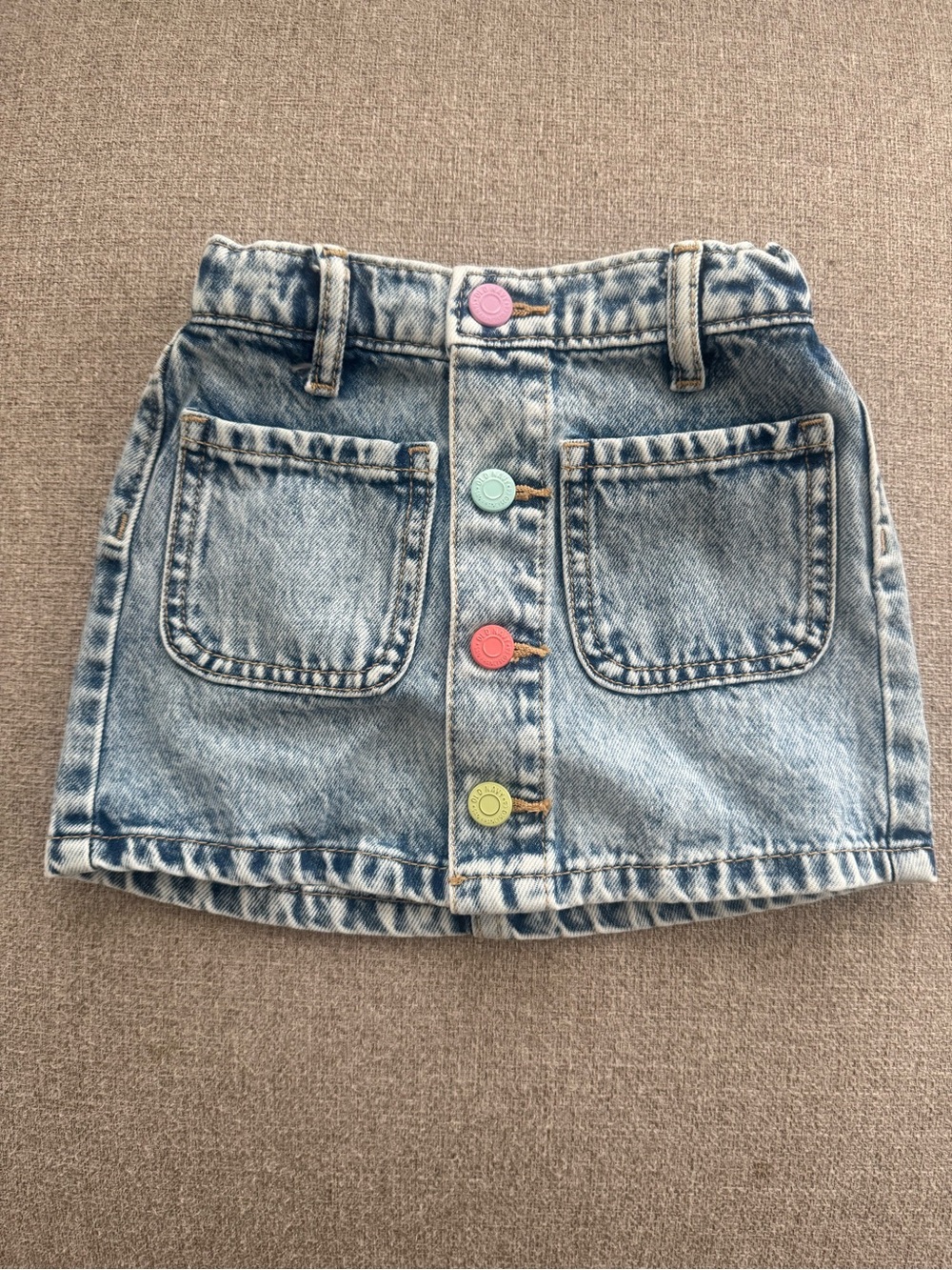 Kids Denim Skirt with Pastel Buttons - Blue
